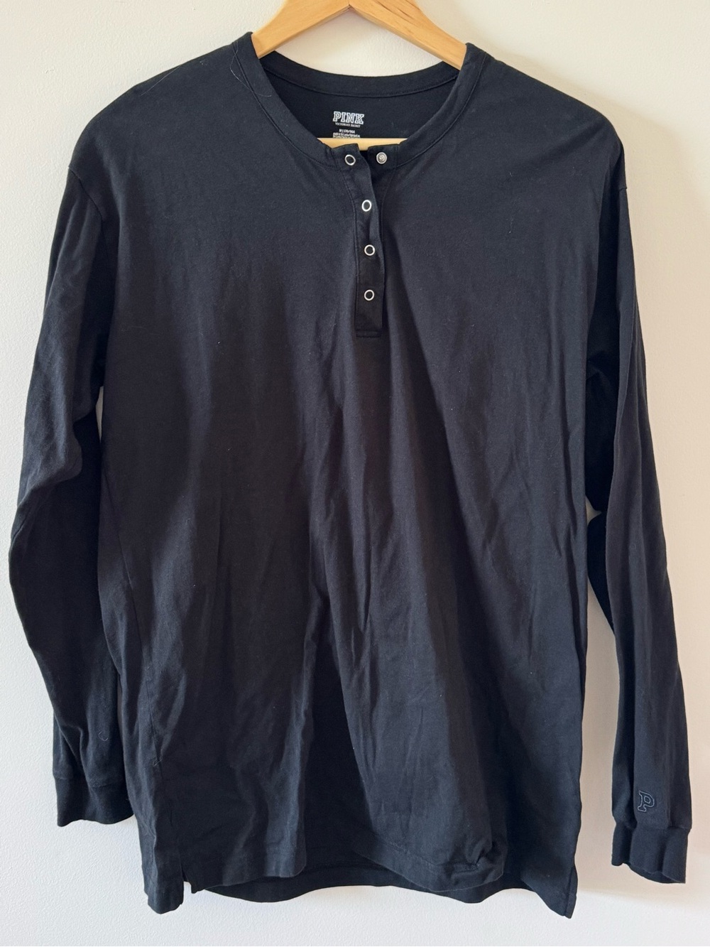 PINK Victoria's Secret Black Long Sleeve Snap Henley Shirt Size Medium